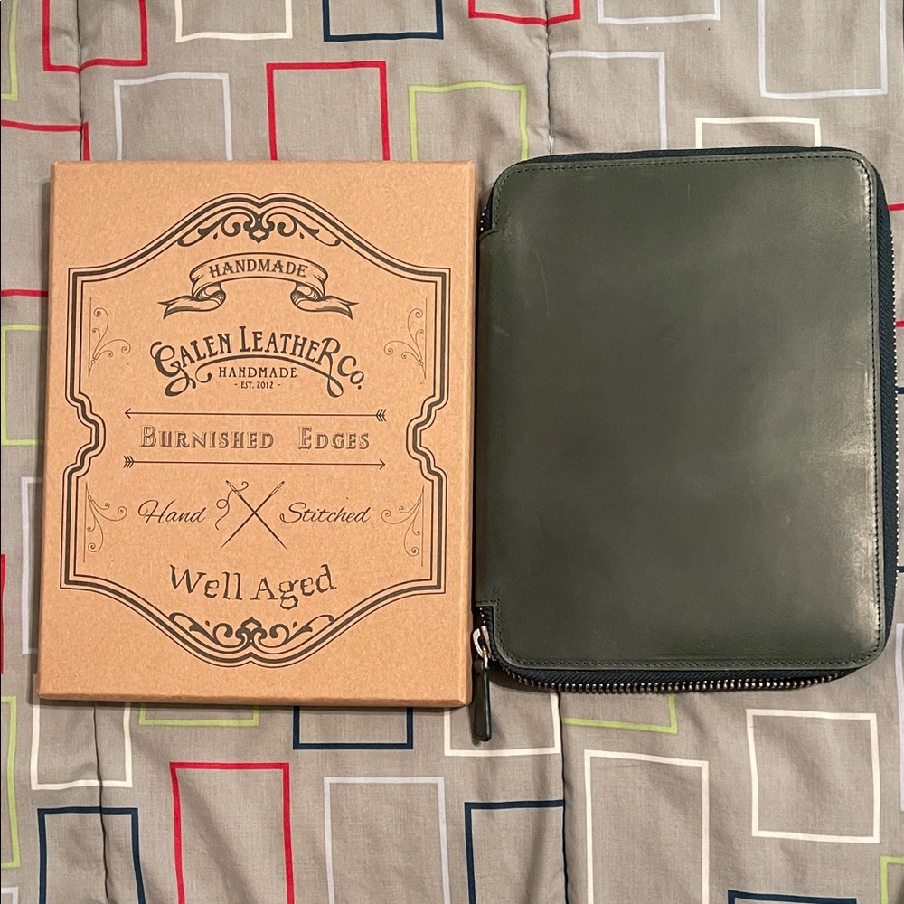 Green Leather Binder zip Folio A5 Green